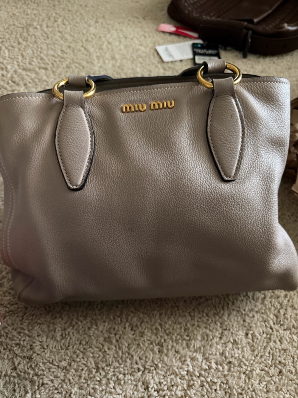 Miu Miu Vitello Caribu RN0757 Taupe handbag